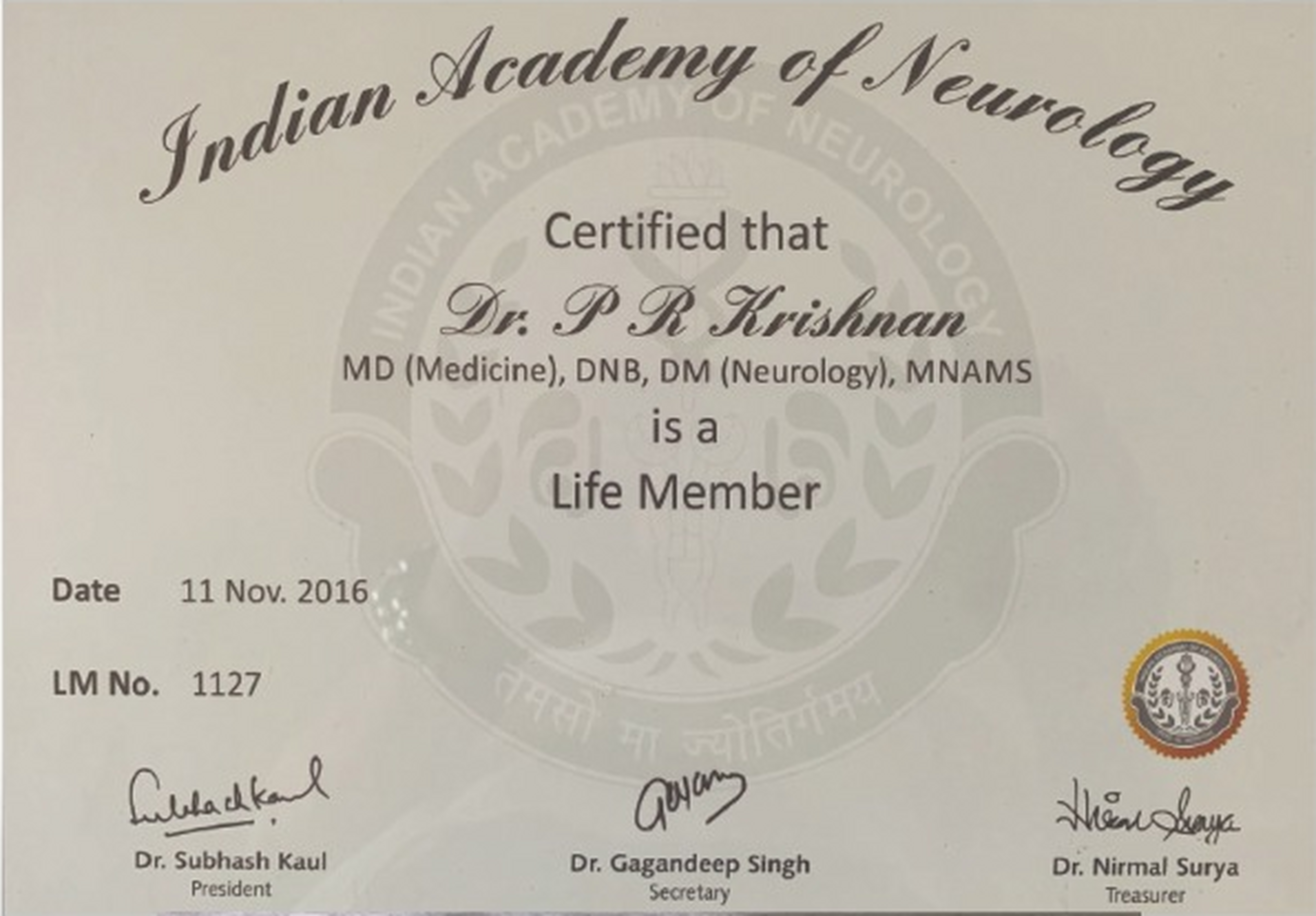 Indian Academy of Neurology IAN Recognition